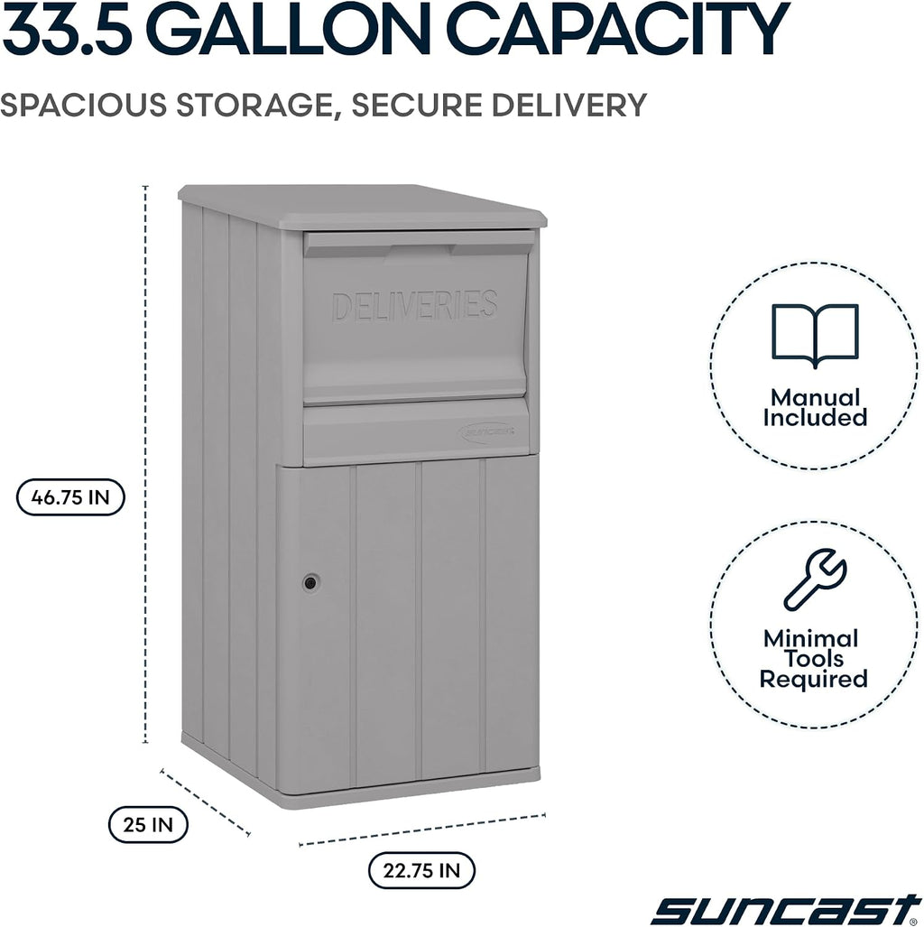 Suncast 33.5-Gallon Capacity Package Delivery Box, Parcel Drop Box with Lock, Weather Resistant Outdoor Storage Solution for Secure Package Deliveries, Made in USA