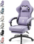 Dowinx Gaming Chair Breathable Fabric Game Chair with Gel Pad and Storage Bag, Comfortable Gamer Chair with Pocket Spring Cushion, Ergonomic Computer Chair with Footrest, Purple