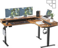 FEZIBO L Shaped Electric Standing Desk, 63x48 inch Large with Drawers | Reversible Tabletop, 2 Memory Height Settings | Home Office & Gaming Height-Adjustable Table, Rustic Brown（2 Packages）
