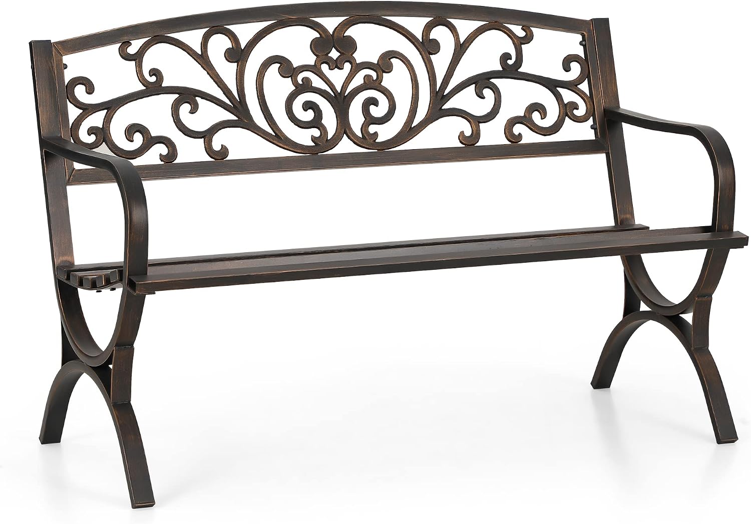 Sophia & William Metal Outdoor Bench, 50' Outdoor Garden Bench Patio Park Bench, Cast Iron Park Benches for Outside with Floral Design Backrest, Bronze