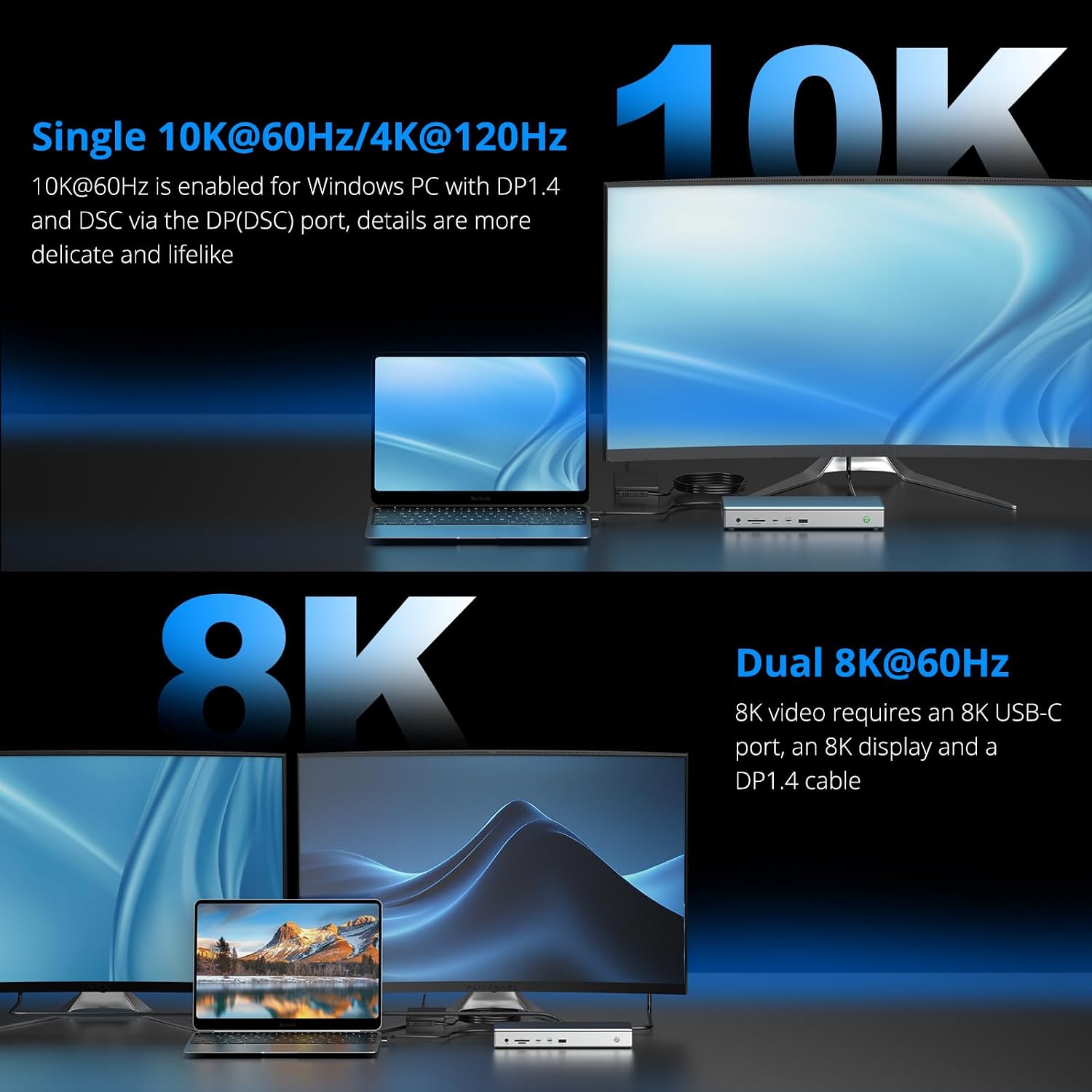 WAVLINK USB C DisplayLink (DL7400) Premium Docking Station, 2xHDMI and 2xDP, Dual 8K@60Hz,Quad 4K@60Hz for Windows 10/11 and Mac M1-M5/Macbook Neo,100W PD Charging to Host, 2.5G Ethernet,USB C, SD4.0