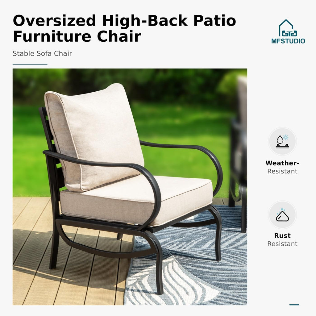 MFSTUDIO Metal Patio Conversation Sets, Outdoor Furniture Sofas Set of 2, 2 Pieces Durable Steel Frame Patio Chairs with 5.8' Beige Cushions for Patio Garden Backyard Balcony