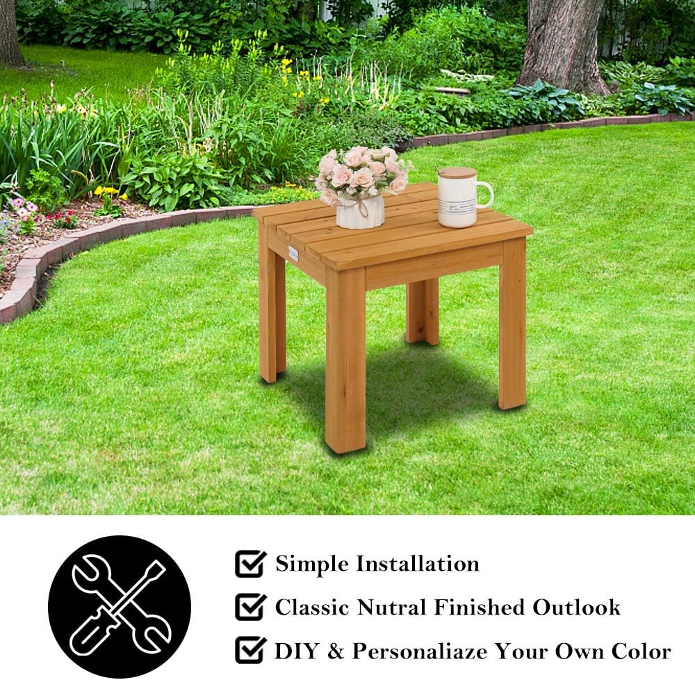 VINGLI Folding Wooden Adirondack Chair Set of 2 and Table Set, Fire Pit Seating Ergonomic Design, Folding Outdoor Patio Lounger Armchair Lawn Chairs Furniture w/Natural Finish, for Beach, Balcony