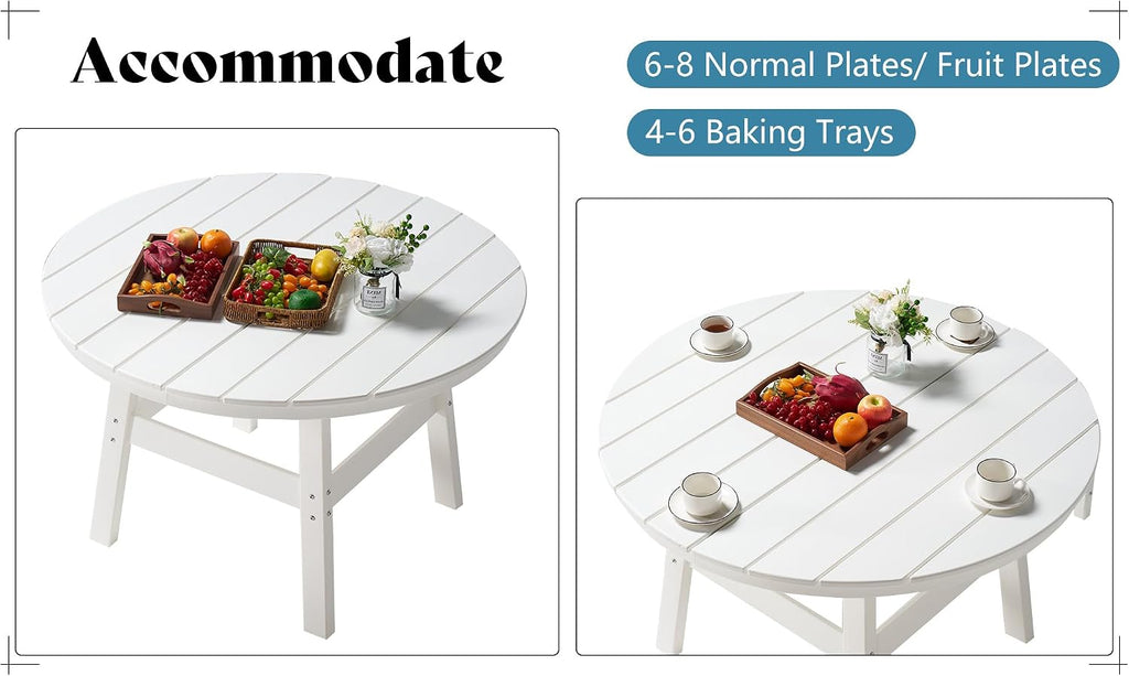 AMERLIFE 5 Piece HDPE Patio Dining Table Set, All-Weather Outdoor Table and Chairs Set Furniture with Umbrella Hole for Garden, Backyard, Poolside, Seaside, White