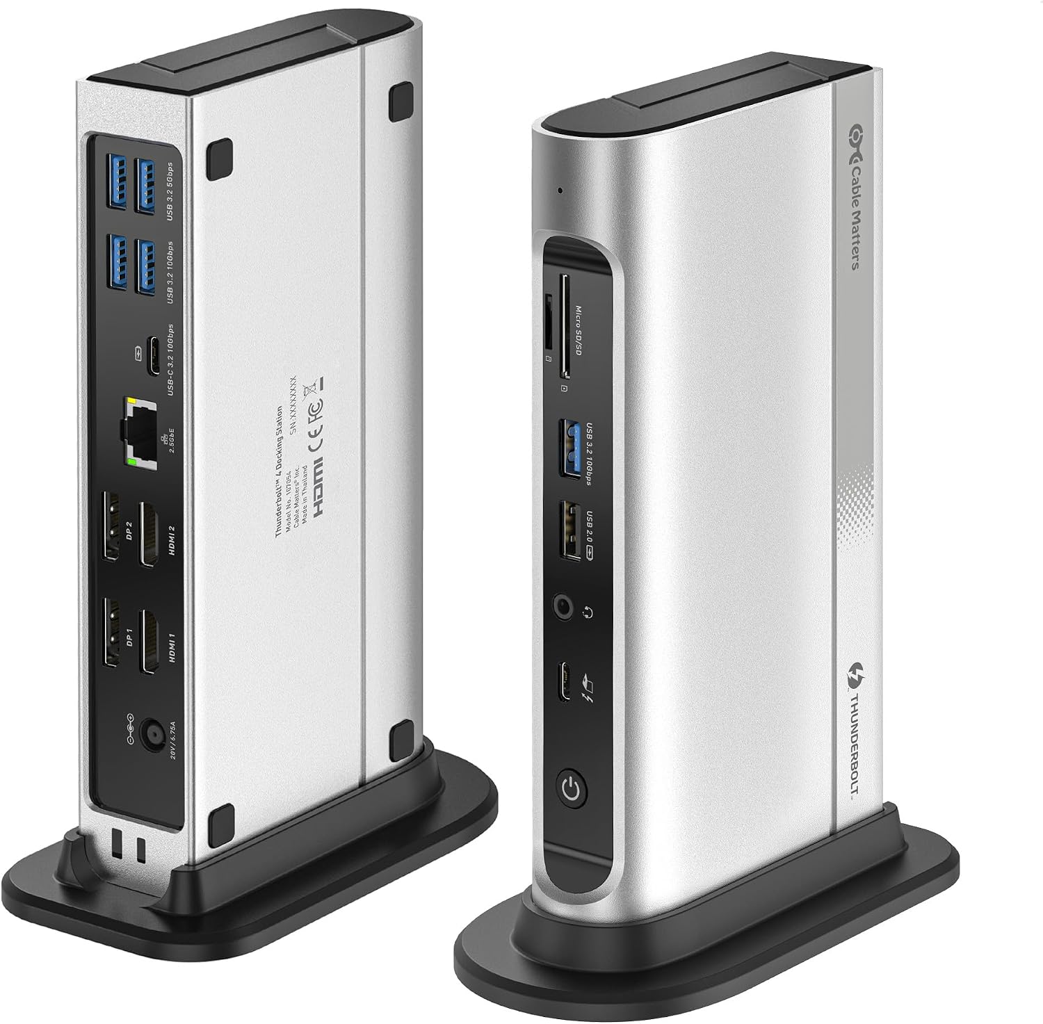 [Intel Certified] Cable Matters 16-in-1 40Gbps Thunderbolt 4 Dock with Thunderbolt Share - Quad 4K Video(2X DP, 2X HDMI) for Windows, Dual 4K (DP or HDMI) for MacBook Pro M1/M2/M3/M4 Pro/Max, 100W PD
