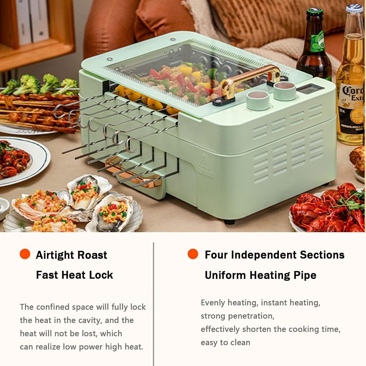 Multipurpose Hot Plate Grill Double Layer, Smokeless Electric Grill, 1000W Health BBQ Grill with Adjustable Temperature, Drip Tray, Easy Clean Table Barbecue Grill for Outdoor Indoor Barbecue,White(Bl