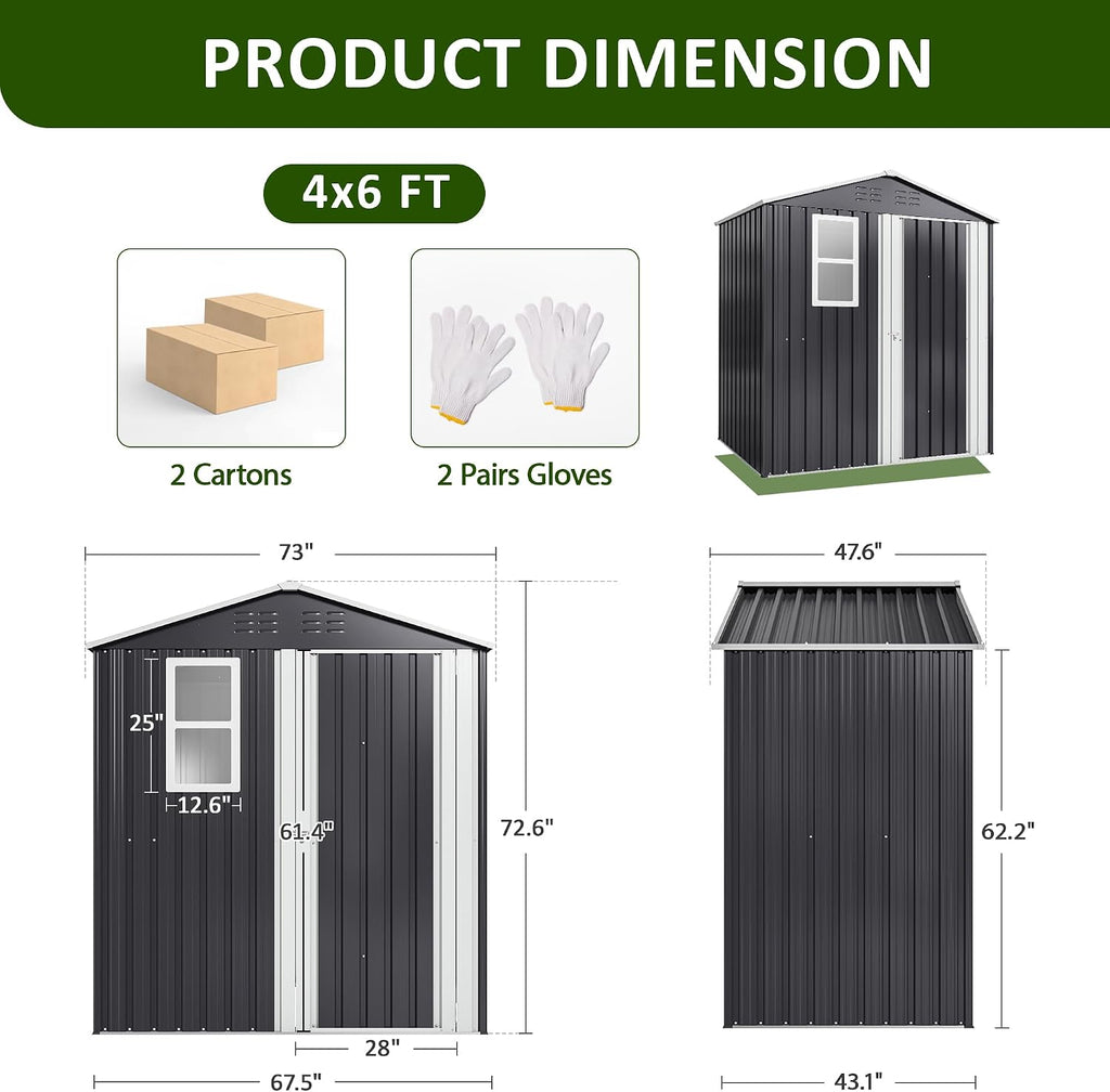 5.9x4 FT Outdoor Storage Shed, Metal Garden Tool Shed with Updated Frame Structure, Lockable Doors and Windows, Ideal for Backyard Garden Patio Lawn, Grey