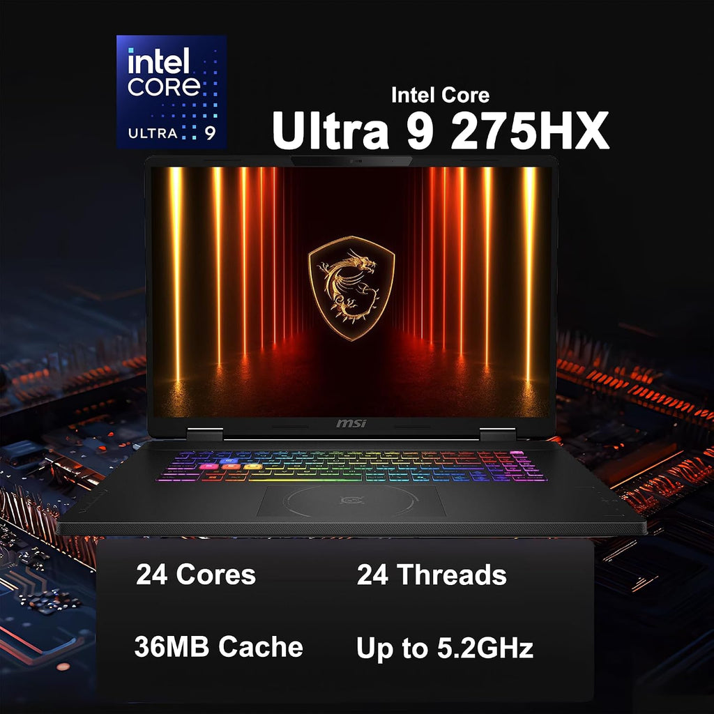msi Crosshair 18 HX AI Gaming Laptop 18' QHD+ IPS 240Hz Intel 24-core Ultra 9 275HX (>i9-14900HX) 32GB DDR5 2TB SSD GeForce RTX 5070 (Up to 798 AI Tops) RGB Backlit Thunderbolt Win11 ICP Hub