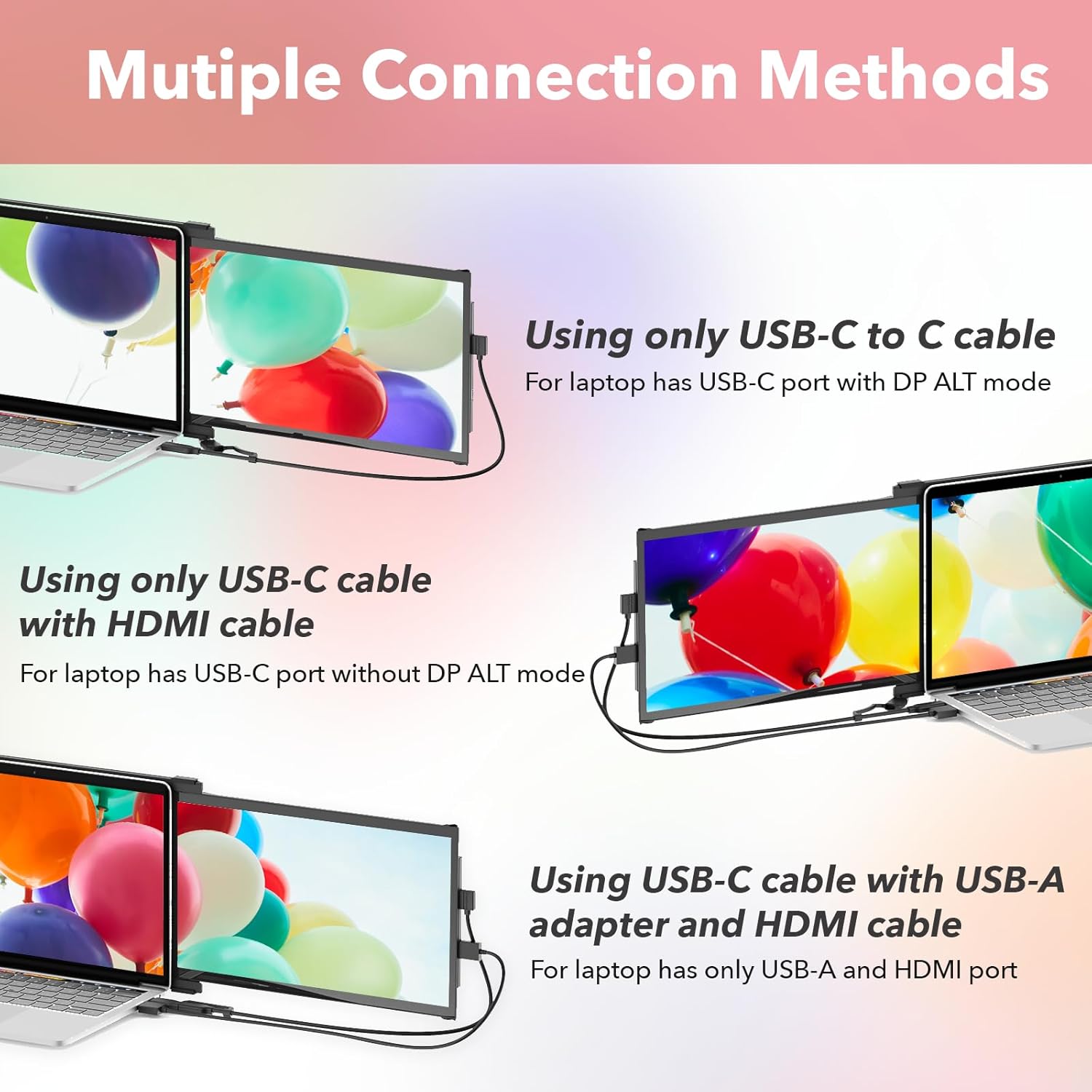 Duex Plus DS Laptop Screen Extender,13.3' FHD 1080P IPS Laptop Monitor Extender,USB Type-C/HDMI Plug and Play Portable Monitor for 13'-14.5' Laptops,Support Windows/Mac/Android/Switch Compatible