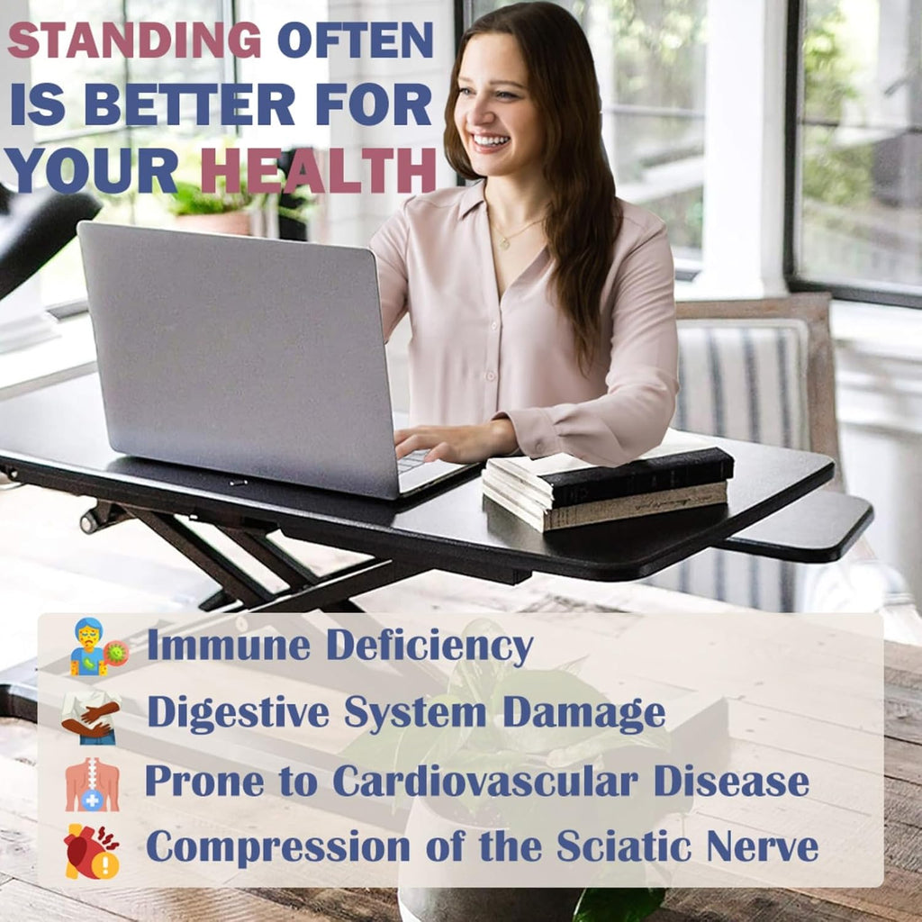 32' Height Adjustable Standing Desk Sit To Stand Converter with Wide Keyboard Tray for Home Office, Stand Up Desk Dual Monitor Riser Workstation with Spacious Tabletop for Laptops/Small Space (Black)