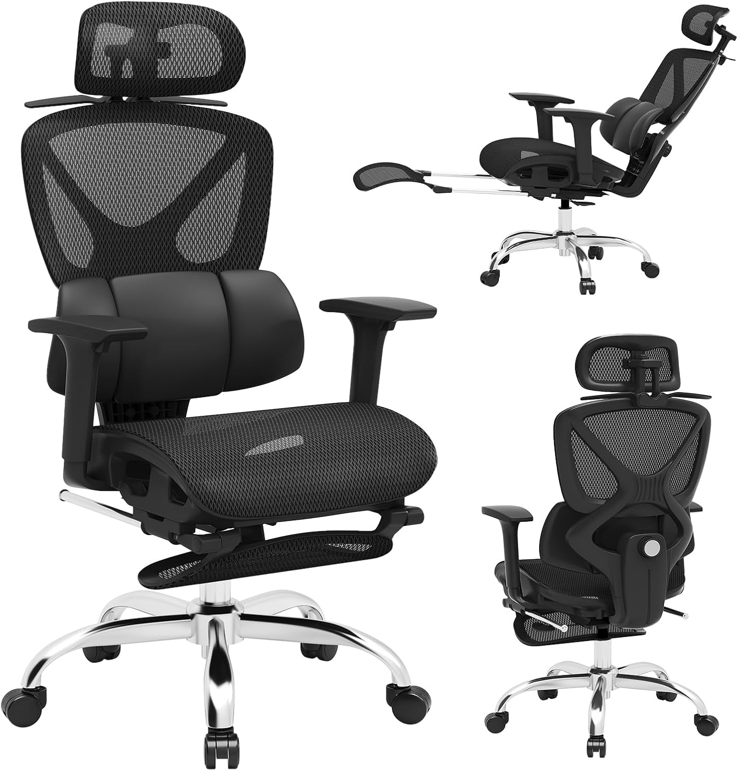 Freepub Ergonomic Mesh Office Chair, Home Desk Chair with Adjustable Lumbar Support, 3D Headrest and Armrests, Reclining Big and Tall High Back Computer Gaming Chair for Man Women, 350lbs, Black