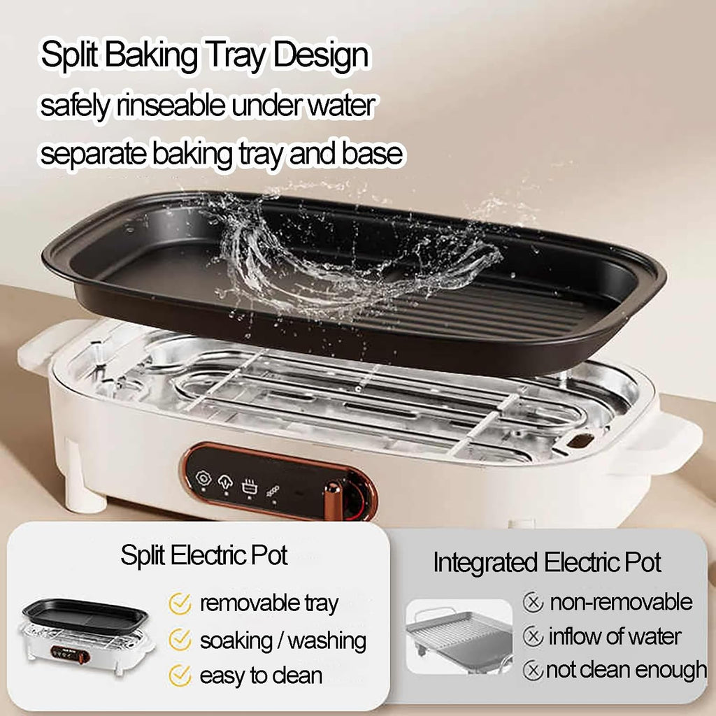 Electric Pot with Removable Pan 1200W Hot Pot with Electric Grill Adjustable Temperature Nonstick Multifunction Electric Skillet with Glass Lid