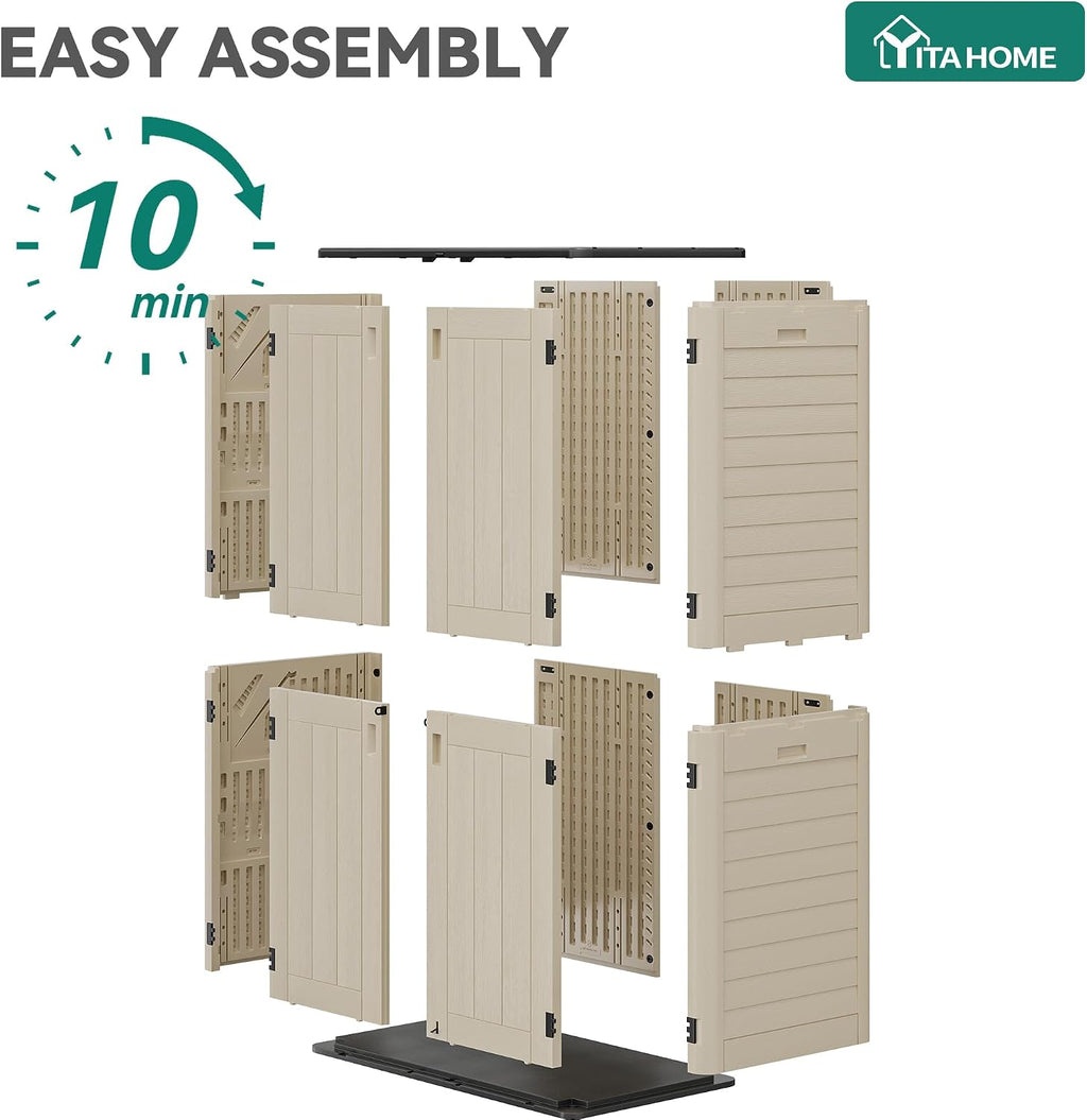 YITAHOME 60 cu ft Tall Outdoor Storage Shed w/o Shelf, Resin Vertical Outdoor Storage Shed, Large Waterproof Storage Cabinet for Garage, Poolside, and Garden (Khaki + Black)