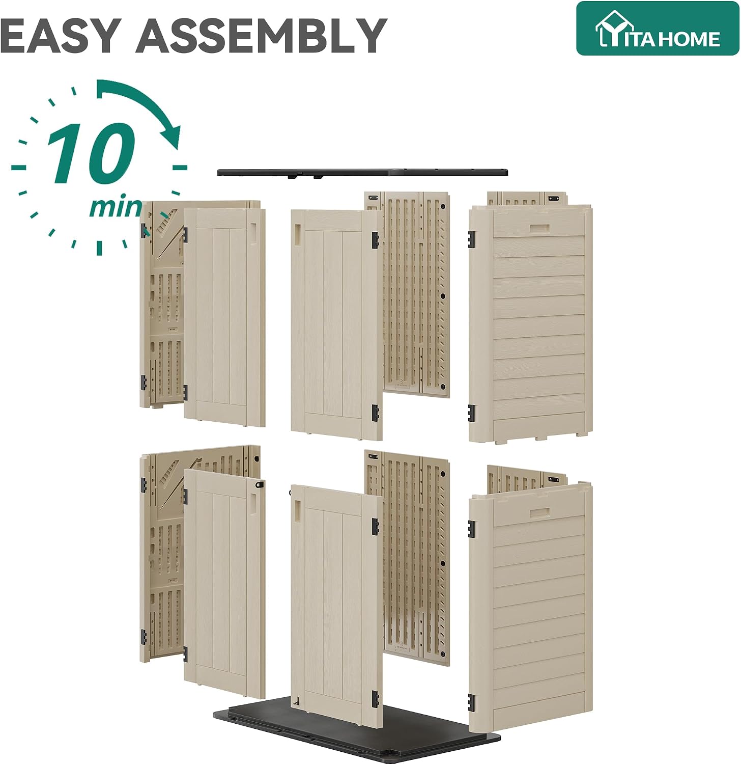 YITAHOME 60 cu ft Tall Outdoor Storage Shed w/o Shelf, Resin Vertical Outdoor Storage Shed, Large Waterproof Storage Cabinet for Garage, Poolside, and Garden (Khaki + Black)