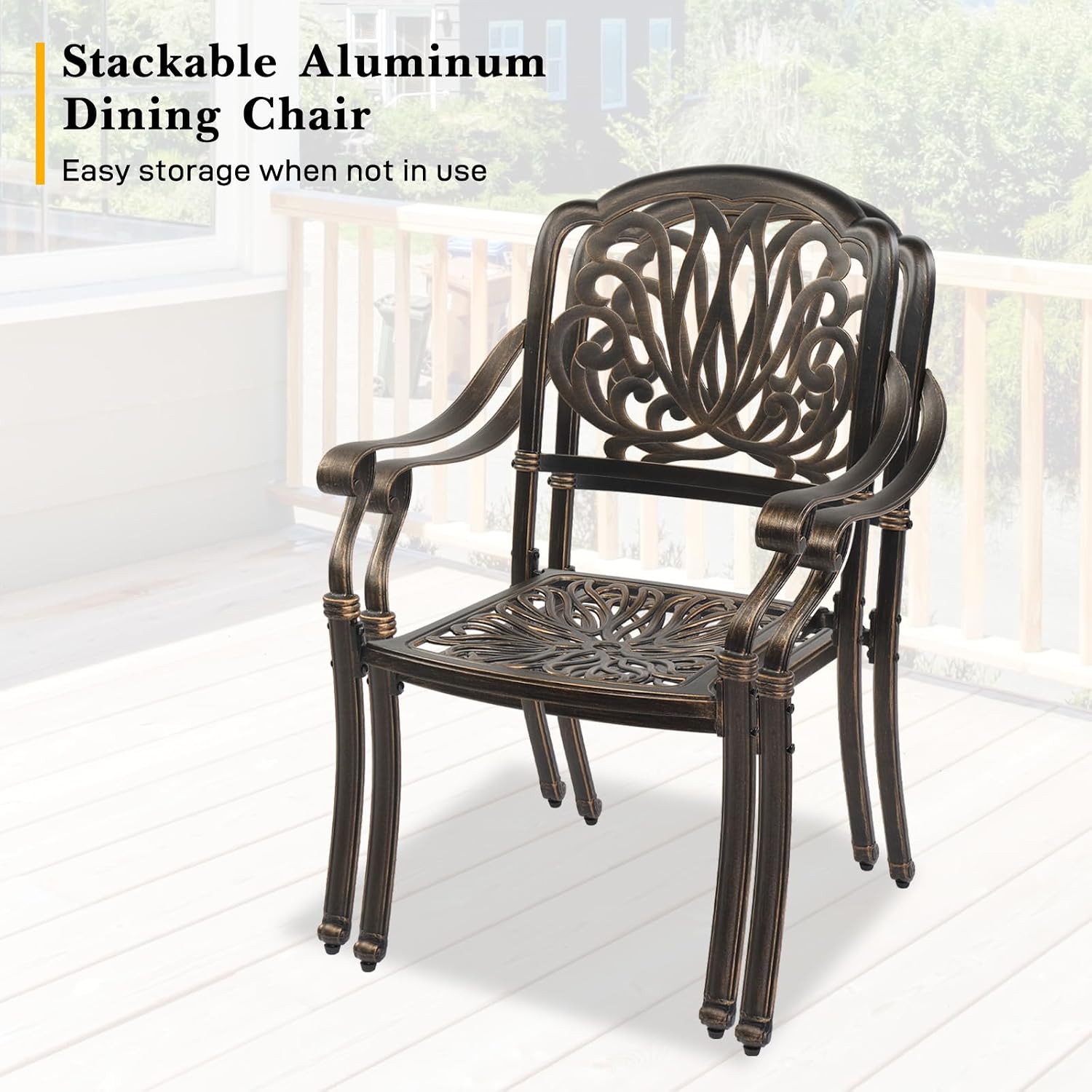 VINGLI 3 Piece Outdoor Bistro Set, Cast Aluminum Patio Table and 2 Chairs Set for Patio Balcony Garden, All Weather Outdoor Furniture Set with Stackable Chairs and Small Round Table