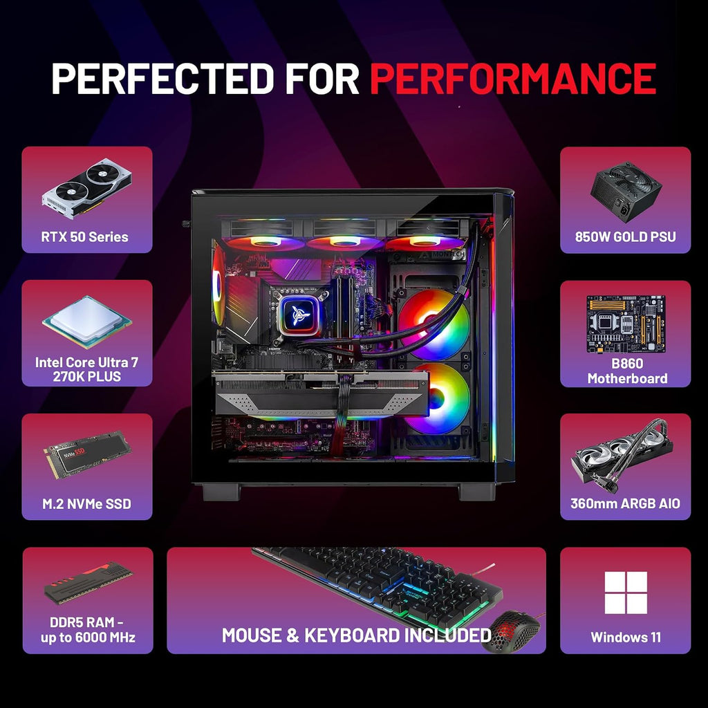 Skytech Gaming Legacy 4 Gaming PC, Intel Ultra 7 270K Plus 5.4GHz, NVIDIA RTX 5080 16GB VRAM, 1TB Gen4 NVMe SSD, 32GB DDR5 RAM 6000, 850W Gold ATX 3 PSU, 360 ARGB AIO, WI-FI 6, Windows 11, Desktop