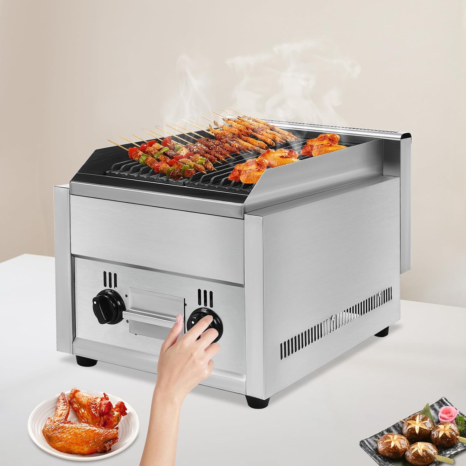 Commercial Gas Grill, BBQ Grill Commercial Countertop Gas Grill,Stainless Steel Grill Tool Heavy Duty Professional Countertop Gas Grill (Style 6)