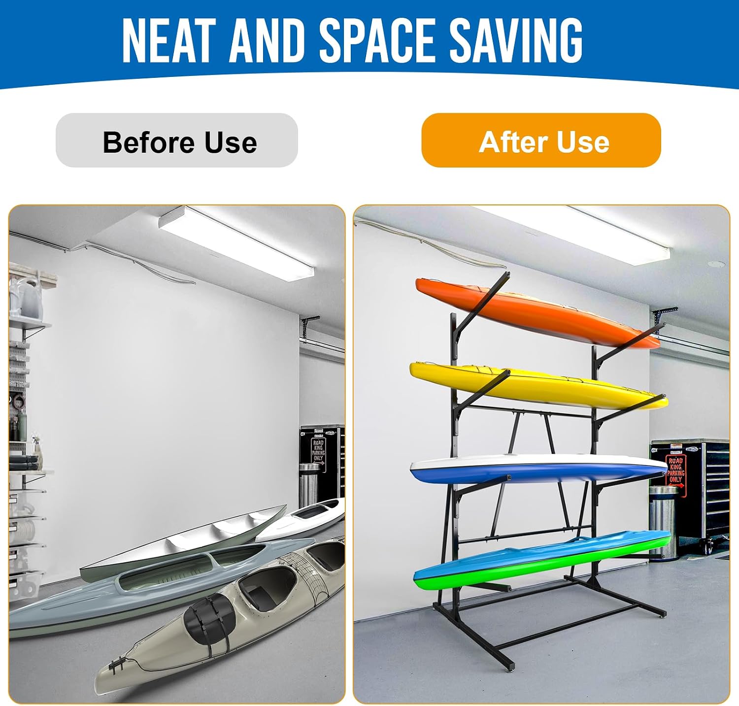 Kayak Racks for Outdoor Storage, Kayak Storage Rack, 4 Tier Adjustable Freestanding Kayak Rack Holder for Paddleboard Surfboard SUP