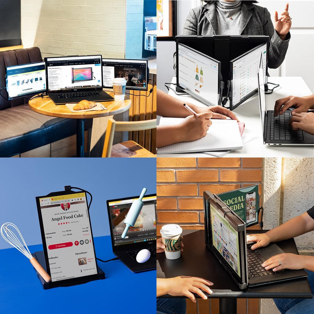 Mobile Pixels 14'' Trio Max Portable Monitor for Laptops，Full HD IPS USB A/Type-C USB Powered Dual Tri Screen, Plug and Play Mac Windows Switch Compatible( One 14.1'' monitor plus kickstand)