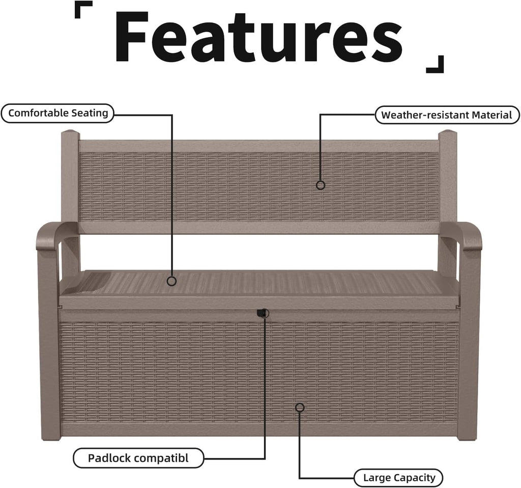 EasyUp 80 Gallon Outdoor Storage Bench Lockable Deck Box Outdoor Storage Box Waterproof for Patio,Garden,and Porch – Perfect for Storing Garden Tools and Cushions(Gray)