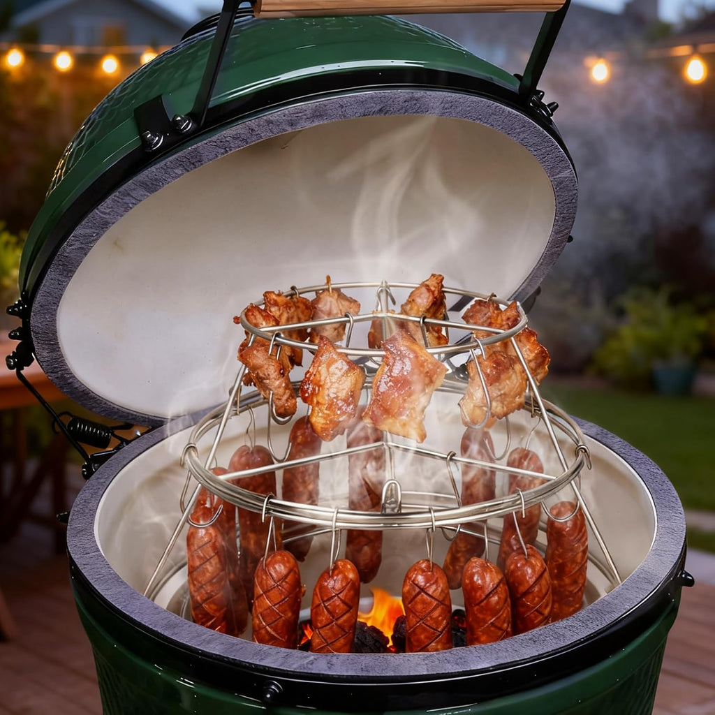 3-Tier Rib Hanging System for Big Green Egg XL, for Kamado Joe Big, Rib Hanger with Removable Cooking Hooks 304 Stainless Steel Replacement Kit Grill Racks BGE Accessories