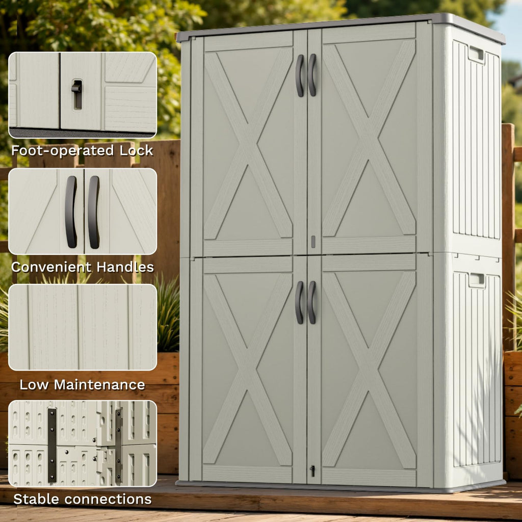 Patiowell 50 Cu.ft Outdoor Storage Cabinet with Lockable Door, Waterproof Horizontal Storage Shed for Tools and Patio Furniture, All-Weather Resin Shed Easy Assemble for Pool or Backyards, Brown
