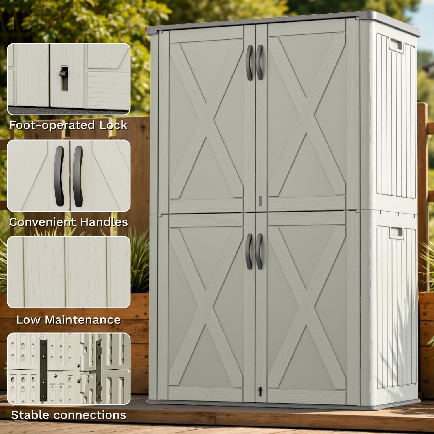 Patiowell 50 Cu.ft Outdoor Storage Cabinet with Lockable Door, Waterproof Horizontal Storage Shed for Tools and Patio Furniture, All-Weather Resin Shed Easy Assemble for Pool or Backyards, Brown