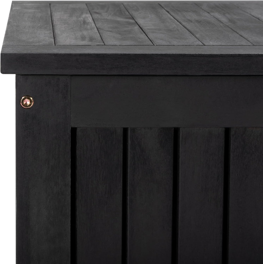 SAFAVIEH Outdoor - Abri Cushion Storage Box - Black Solid Wood - Coastal Resort Storage Bench Design - Ideal for Patio, Deck, Porch, Backyard, 18'W x 47'D x 19'H (PAT7037D)
