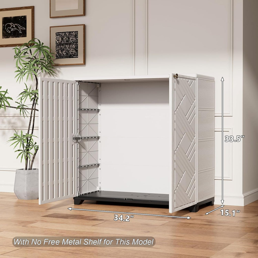HOMSPARK Indoor/Outdoor Storage Cabinet with Doors, 34'x15'x34' HDPE Plastic Storage Box for Bedroom, Bathroom, Living Room, Balcony, Multi-Purpose for Daily Tools, White