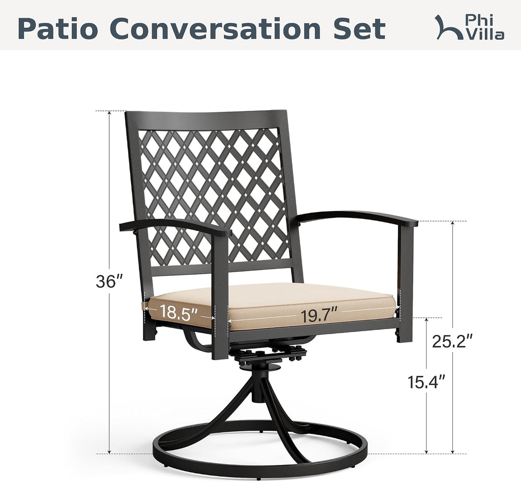 PHI VIALLA Patio Outdoor Swivel Dining Chairs Outdoor Furniture Chairs Set of 4 with Cushion Suports 300lbs for Lawn Garden Backyard Weather Resistant-Black Frame