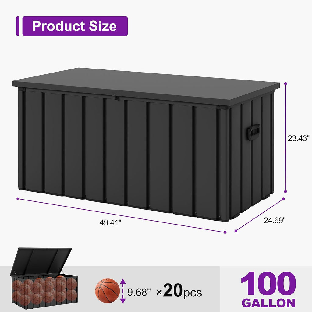 PURPLE LEAF Outdoor Deck Box 100 Gallon Waterproof Lockable Storage Box Container with Lid Deck Organization for Patio Cushions Side Table Pool Accessories Garden Tools, Gray