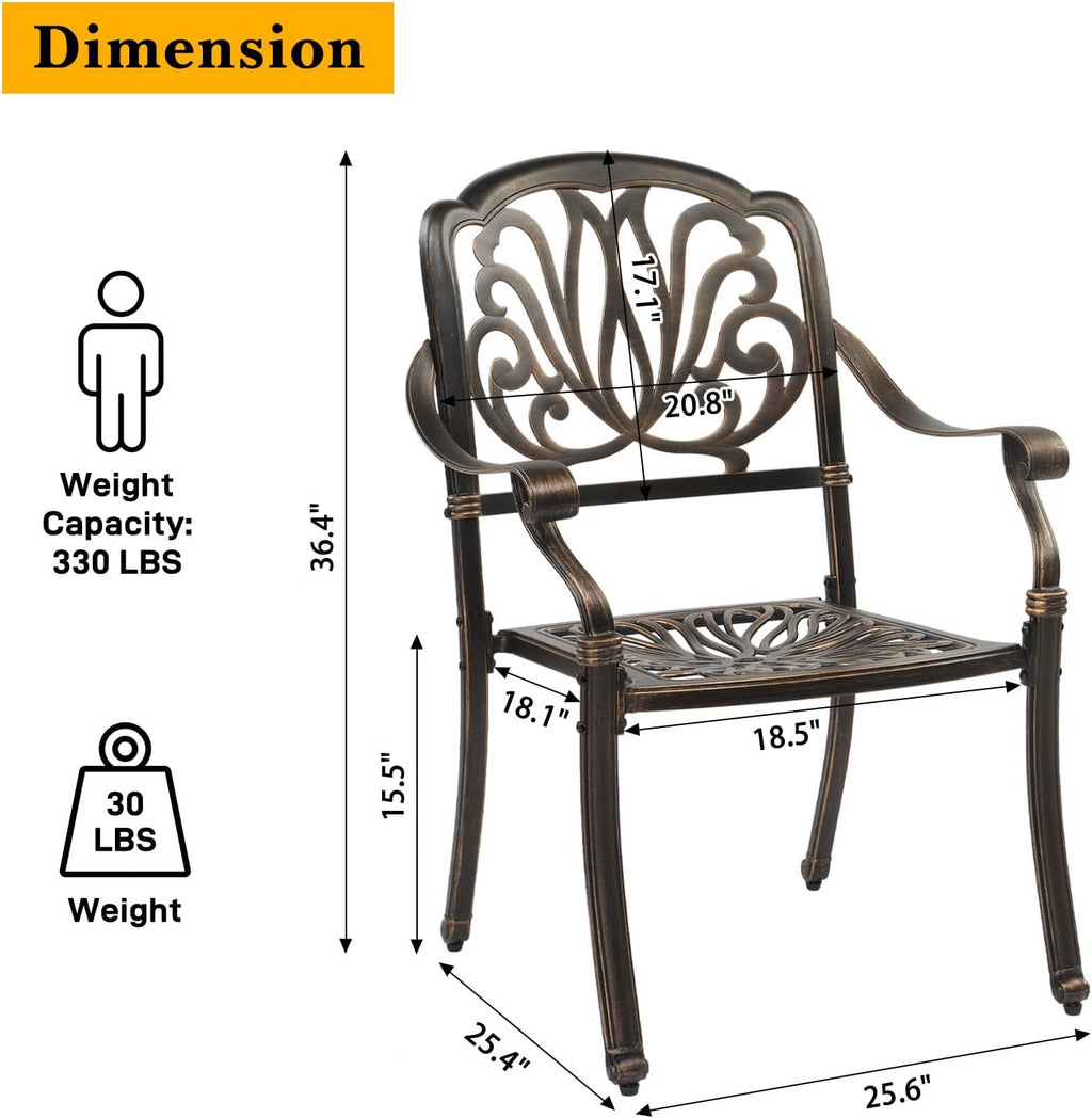 VINGLI 3 Piece Outdoor Bistro Set, Cast Aluminum Patio Table and 2 Chairs Set for Patio Balcony Garden, All Weather Outdoor Furniture Set with Stackable Chairs and Small Round Table (Without Cushion)