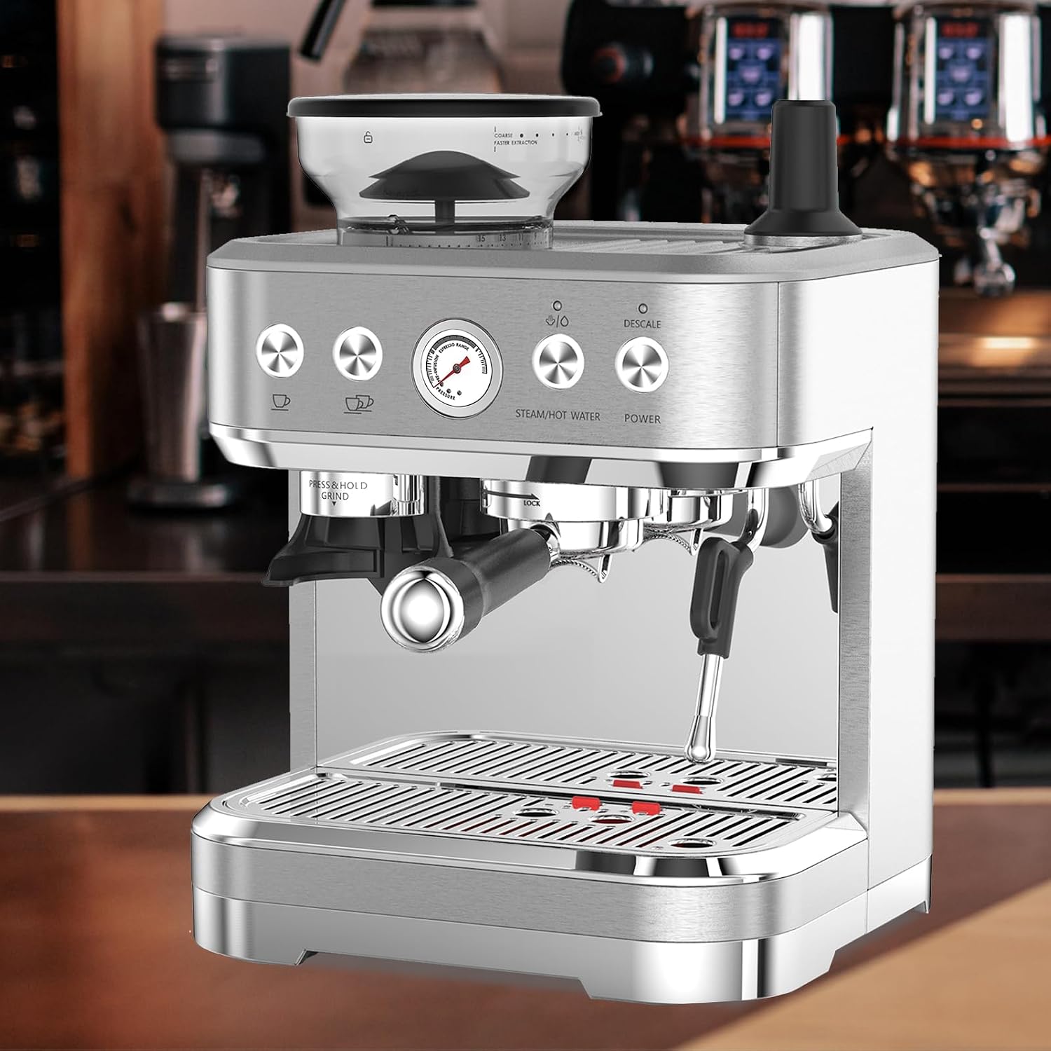 Takywep Professional Espresso Machine with Built-In Grinder and Milk Frother, 15 Bar Cappuccino and Latte Maker, Gift for Coffee Enthusiasts, Mom, Dad