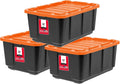 IRIS USA 3-Pack 27 Gallon Storage Bins with Lids |Made in USA| Heavy Duty Plastic Tote Containers for Truckbed Tool Box Organization, Large - Orange