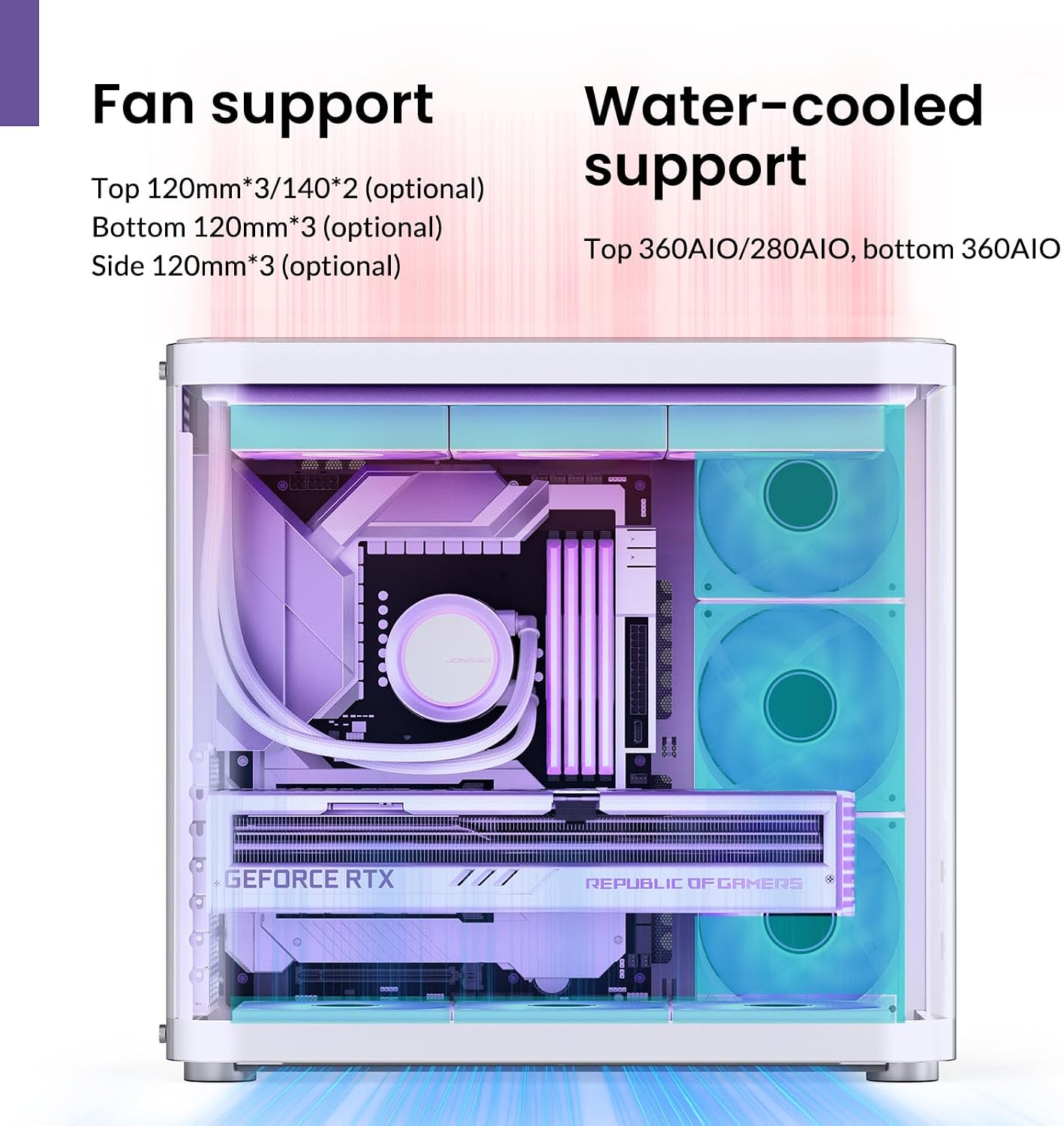 JONSBO TK-2 White ATX Mid-Tower Pc Case,Hyperboloid Glass Design, Separated Cabinet Structure, Al Alloy Shell Desktop Computer Case, Support BTF Motherboard/ATX Power supply/360 AIO,White
