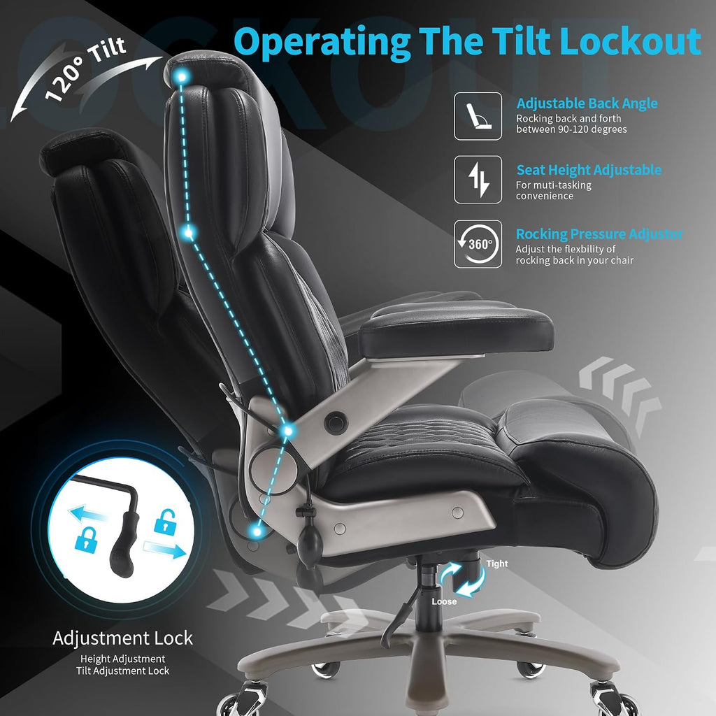 Big and Tall Office Chair 700lbs - Adjustable Headrest&Lumbar Support, 3D Flip Arms, Large Wheels &Heavy Duty Metal Base, Ergonomic High Back Computer Chair Desk Chair, Thick Padded Extra Wide Seat