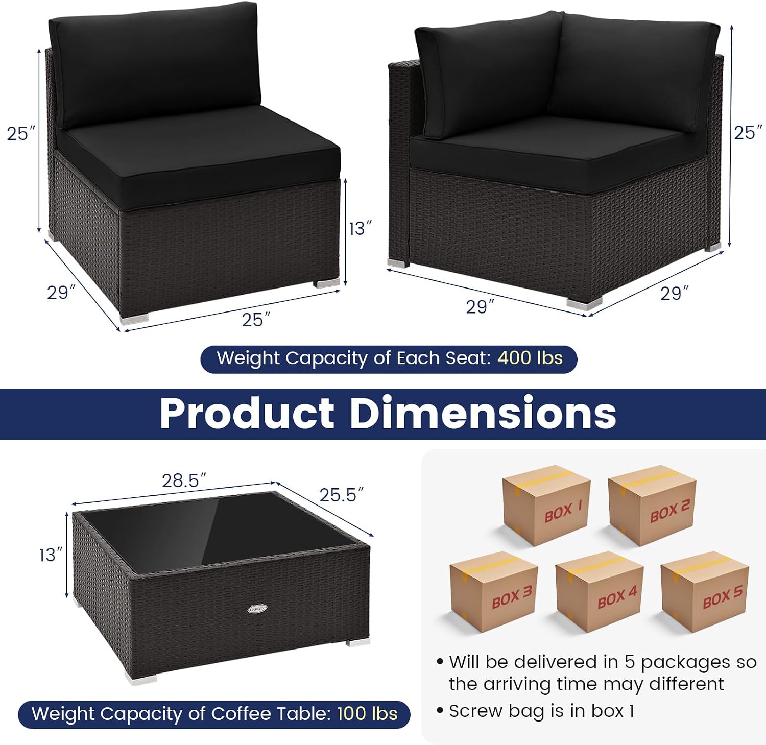 Tangkula 10 Piece Patio Sofa Set, Patiojoy Outdoor Wicker Conversation Set with Seat & Back Cushions, Tempered Glass Tabletop, Sofa Fastener Clips Included, Rattan Furniture Set for Backyard, Poolside