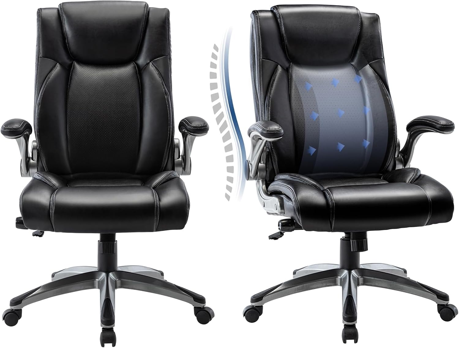 COLAMY Office Desk Chair, Ergonomic Computer Chair with Padded Flip-Up Arms and Thick Cushion, Leather office chair with High Back Adjustable Height and Tilt for Working for Working, Study, Gaming,2PC