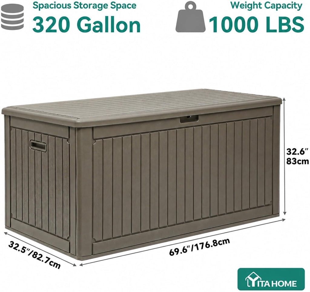 YITAHOME 320 Gallon Large Deck Box with Divider & Side Handles, Outdoor Double-Wall Storage for Patio Furniture Cushions, Garden Pool Accessories, Waterproof & Lockable