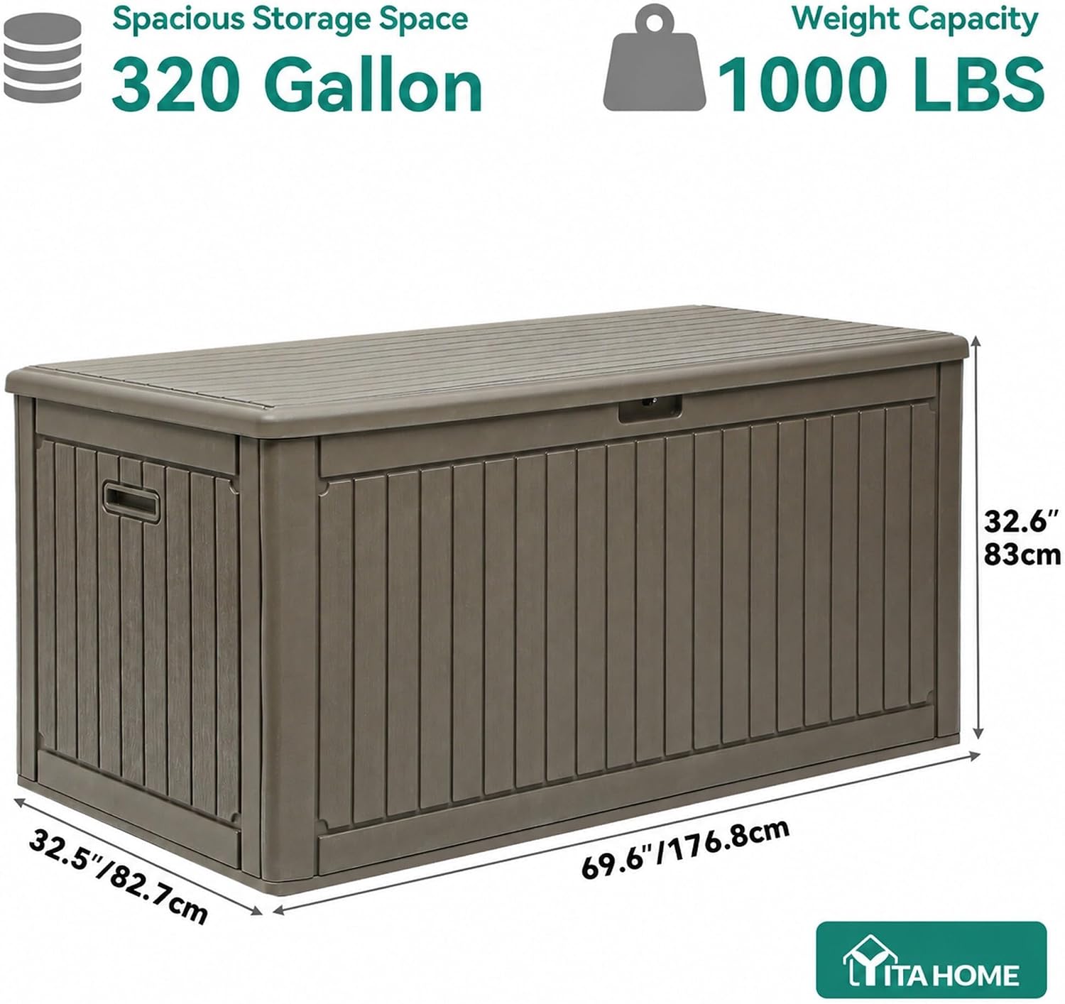 YITAHOME 320 Gallon Large Deck Box with Divider & Side Handles, Outdoor Double-Wall Storage for Patio Furniture Cushions, Garden Pool Accessories, Waterproof & Lockable