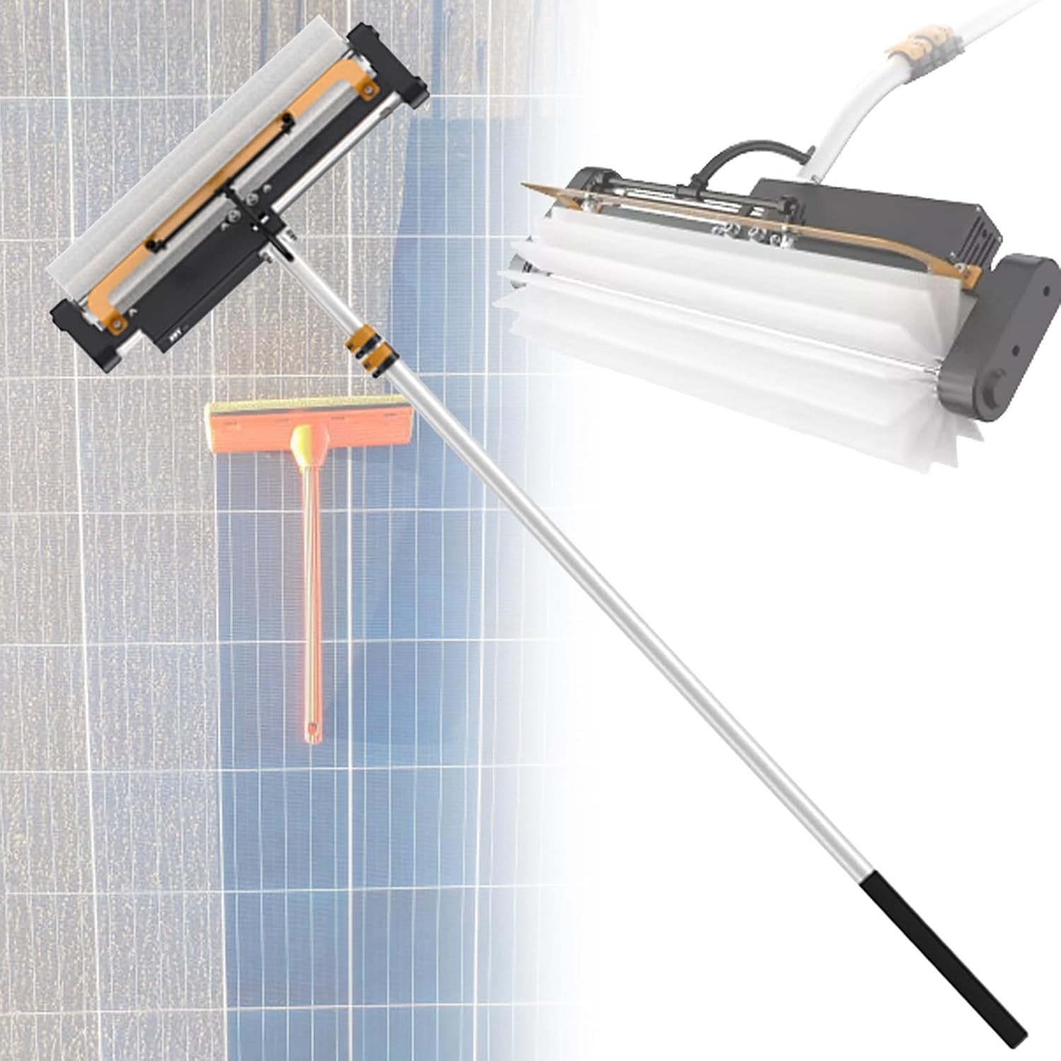 7.5m Photovoltaic Panel Cleaning Brush, Electric Solor Panel Cleaning Tool, Automatic Water Supply Cleaning Roller Brush, Dry Cleaning No Water Brush,Dual-Purpose