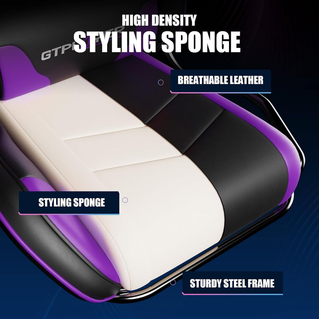 Gaming Chair with Bluetooth Speakers Music Video Game Chair Audio Ergonomic Design Heavy Duty Office Computer Desk Chair GT890M Purple