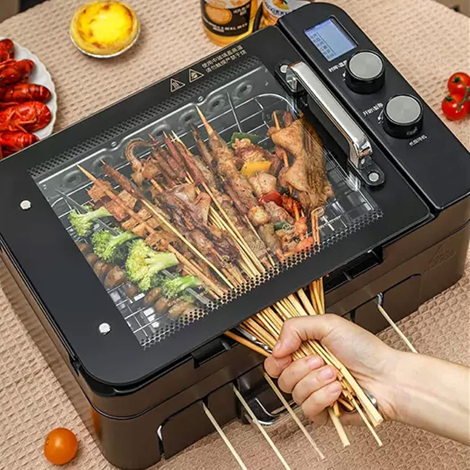 Multipurpose Hot Plate Grill Double Layer, Smokeless Electric Grill, 1000W Health BBQ Grill with Adjustable Temperature, Drip Tray, Easy Clean Table Barbecue Grill for Outdoor Indoor Barbecue,White(Bl