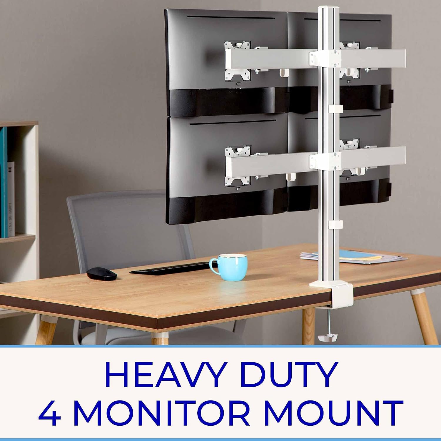 Stand Steady 4 Monitor Mount Desk Setup - Heavy-Duty Height Adjustable Monitor Stand, Swivel Arm with Clamp-On Base, Four Screen VESA Mount Fits Most LCD/LED Monitors 17-32 in. (Silver, 4 Mounts)