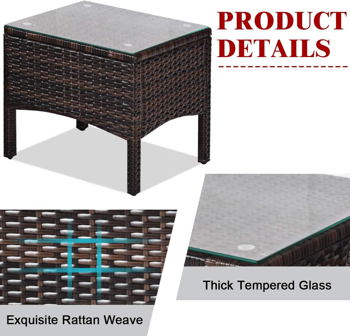 COSTWAY 3PCS Patio Furniture Set, Outdoor Wicker Cushioned Sofa Set with Coffee Table, All Weather Rattan Conversation Set for Garden Balcony Backyard Poolside Lawn, Red