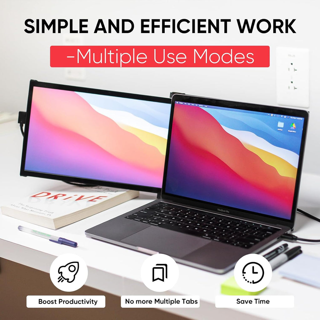 Portable Monitor - Mobile Pixels Duex Plus DS 13.3' FHD 1080P Laptop Monitor Extender, USBA/Type-C/HDMI Plug and Play Laptop Screen for 13'-14.5' Laptops, Windows/macOS/Android/Switch Compatible