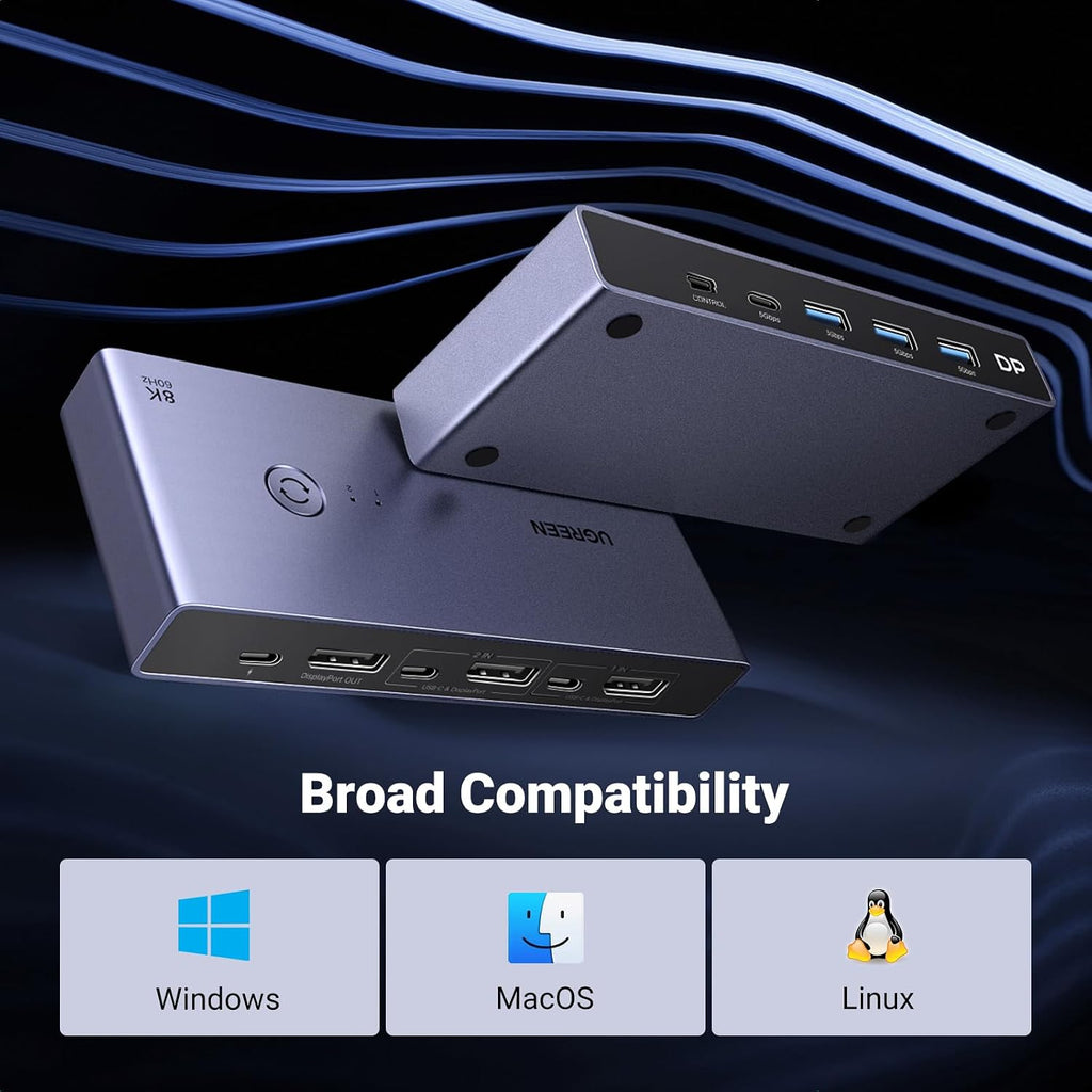 UGREEN 8K Displayport KVM Switch DP 1.4 with 4 USB 3.0 Ports Bundle with HDMI KVM Switch 1 Monitor 2 Computers 4 USB 3.0 Ports 4K@60H