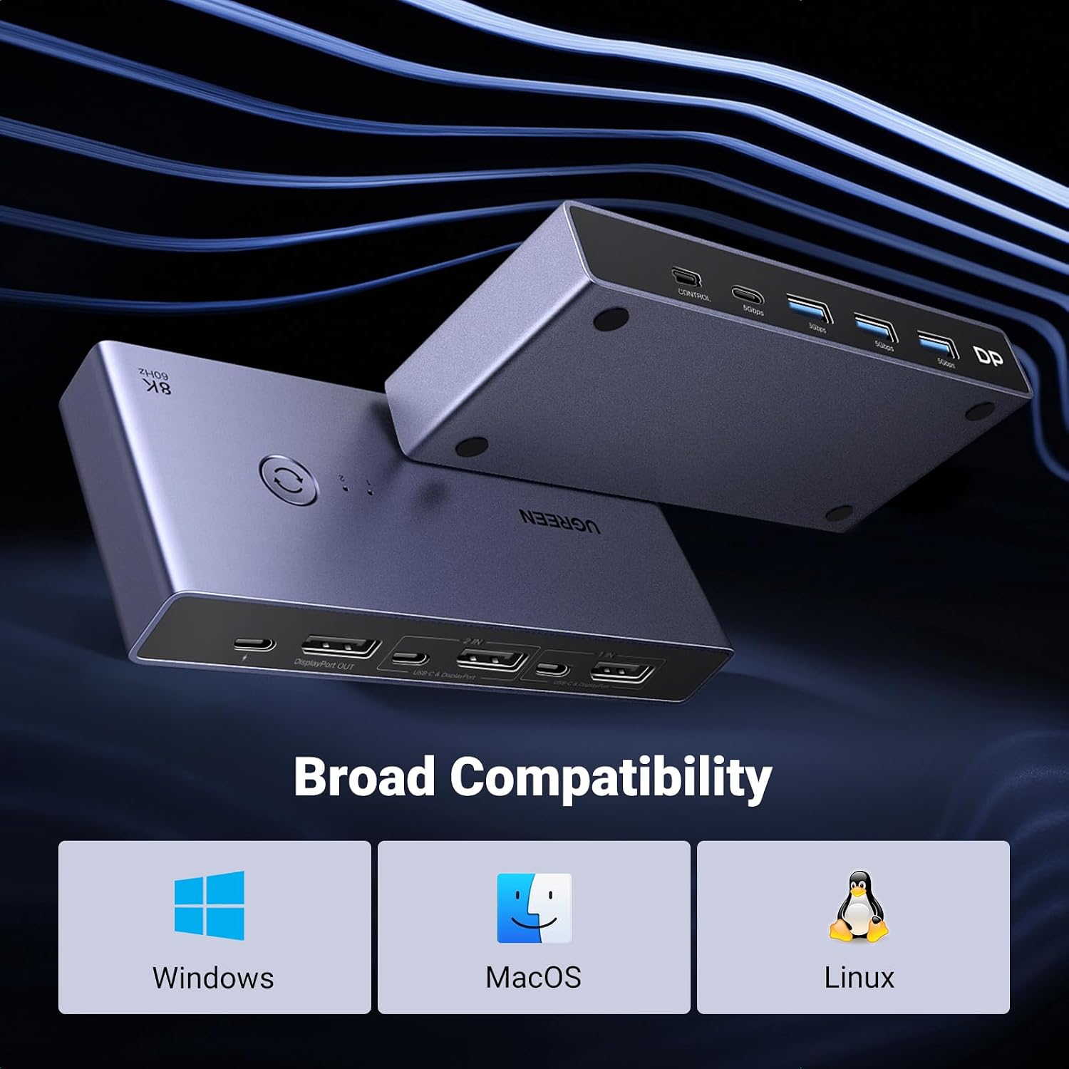 UGREEN 8K Displayport KVM Switch DP 1.4 with 4 USB 3.0 Ports Bundle with HDMI KVM Switch 1 Monitor 2 Computers 4 USB 3.0 Ports 4K@60H