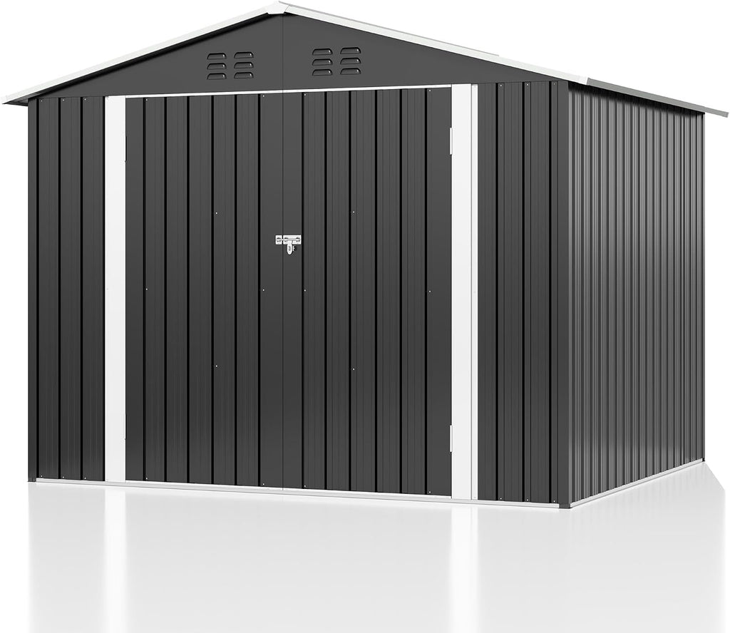 Polar Aurora Outdoor Storage Shed, Metal Garden Shed with Updated Frame Structure, Tool Sheds for Backyard Garden Patio Lawn (White, 6x8 FT)