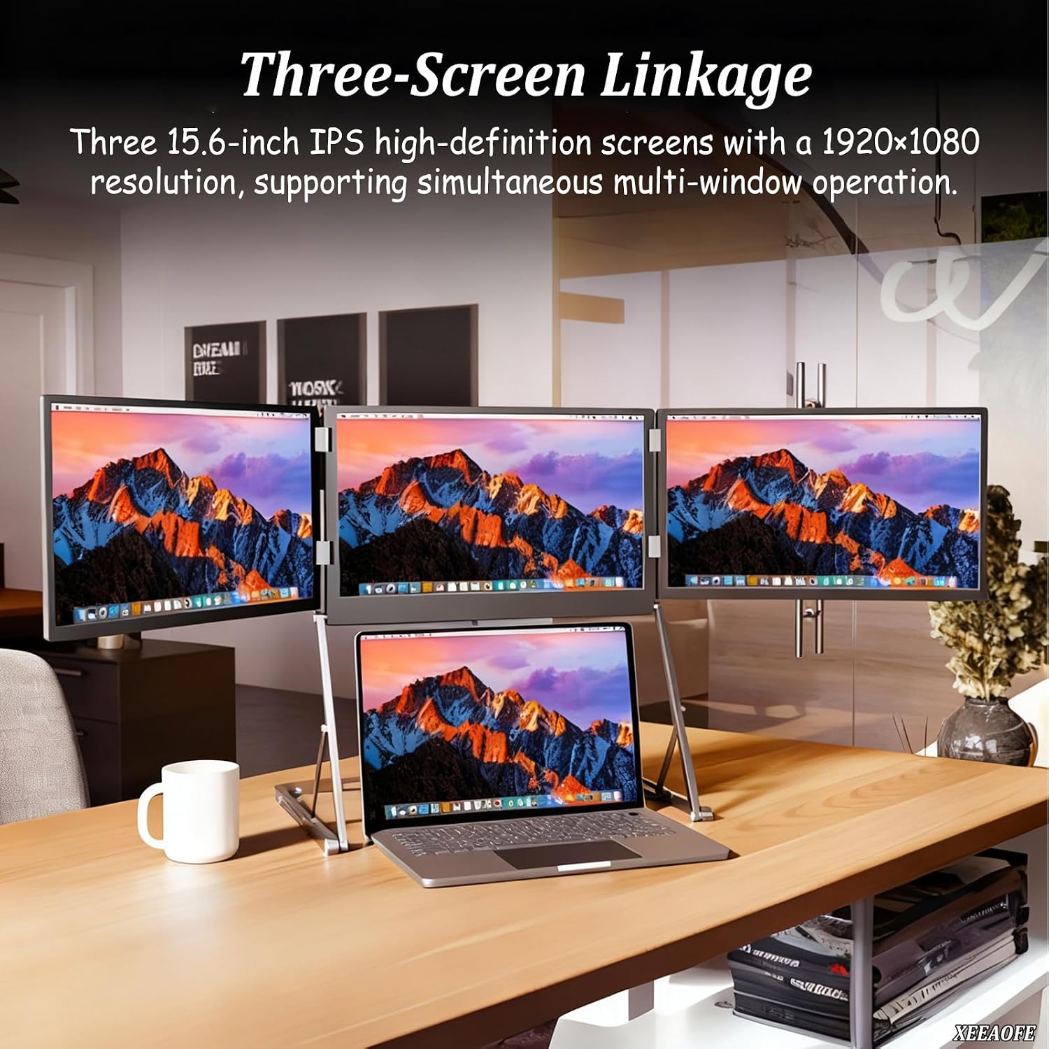 Foldable 15.6' Triple Monitor for Laptop, 1080p FHD Tri-Fold Screen Extender, Portable Extended Display with 178° Adjustable Viewing Angles for Enhanced Productivity